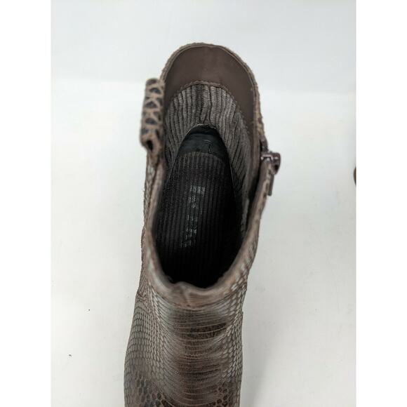 Womens Korks Boots Booties Size 8.5M Scale Pattern Brown Leather Upper - Picture 7 of 12